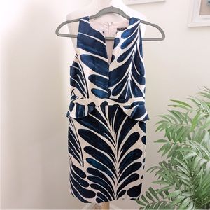 Ann Taylor Petite 0P Blue & Maple Blush Leaf Petal Peplum Sheath Dress Size 0